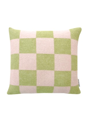 Main View - Click To Enlarge - MAISON DEUX - Checkerboard Cushion Cover — Kiwi/Pink