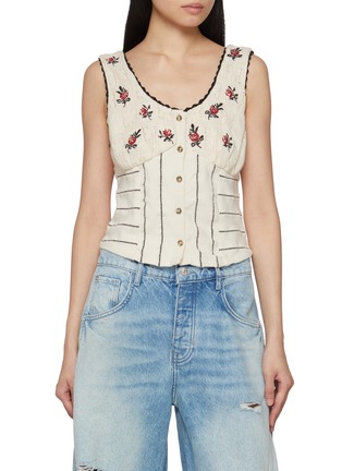 Main View - Click To Enlarge - FREE PEOPLE - Sleeveless Rose Bud Embroidered Knit Top