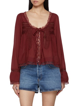 Main View - Click To Enlarge - FREE PEOPLE - Evermore Lace Trim Long Sleeve Top