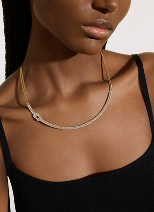  - JOHN HARDY - Love Knot 14K Gold Diamond Pavé Double Chain Necklace — Size 18-20