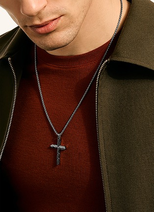  - JOHN HARDY - Icon 50 Sterling Silver Black Rhodium Cross Pendant Box Chain Necklace — Size 24