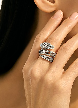  - JOHN HARDY - Legends Naga Sterling Silver Diamond Pavé Sapphire Double Wrap Ring — Size 8