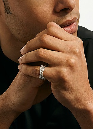  - JOHN HARDY - Icon Chevron Sterling Silver Chain Crossover Ring — Size 7