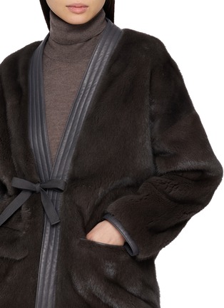  - KRUF - Long Sleeve Leather Trim Mink Fur Kimono Jacket