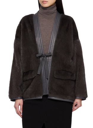 Main View - Click To Enlarge - KRUF - Long Sleeve Leather Trim Mink Fur Kimono Jacket