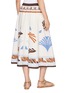 Back View - Click To Enlarge - HERNO - Flared Drawstring Waistband Printed Cotton Skirt