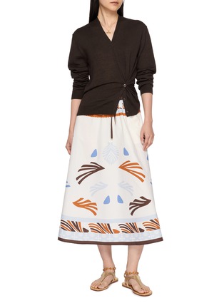 Figure View - Click To Enlarge - HERNO - Flared Drawstring Waistband Printed Cotton Skirt