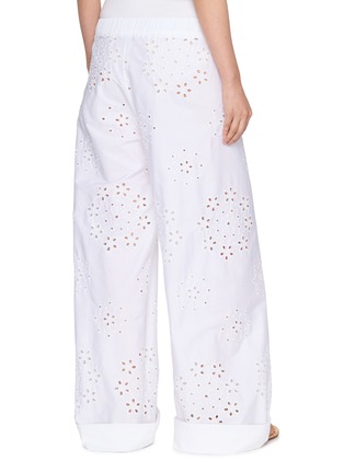 Back View - Click To Enlarge - HERNO - Wide Leg Drawstring Waistband Embroidered Cotton Blend Pants