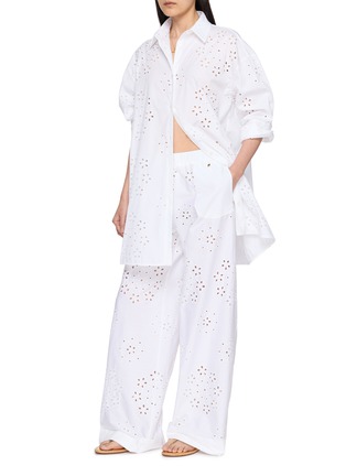 Figure View - Click To Enlarge - HERNO - Wide Leg Drawstring Waistband Embroidered Cotton Blend Pants