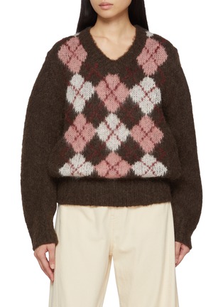 Main View - Click To Enlarge - DUNST - V-Neck Argyle Knit Sweater
