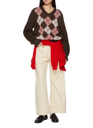 Figure View - Click To Enlarge - DUNST - V-Neck Argyle Knit Sweater