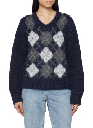 Main View - Click To Enlarge - DUNST - V-Neck Argyle Knit Sweater