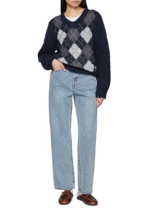 Figure View - Click To Enlarge - DUNST - V-Neck Argyle Knit Sweater