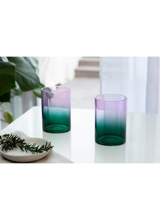 Detail View - Click To Enlarge - BLOCK DESIGN - Two Tone Gradient Glasses Set of 2 — Teal/Lilac