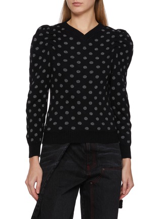 Main View - Click To Enlarge - LA FETICHE - Hana Reversible Spot V-Neck Wool Knit Sweater
