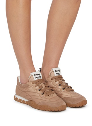 Figure View - Click To Enlarge - MIU MIU - Tyre Technical Fabric Suede Sneakers