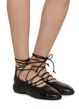 Figure View - Click To Enlarge - MIISTA - Averie Lace Up Leather Flat Ballerinas
