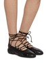 Figure View - Click To Enlarge - MIISTA - Averie Lace Up Leather Flat Ballerinas