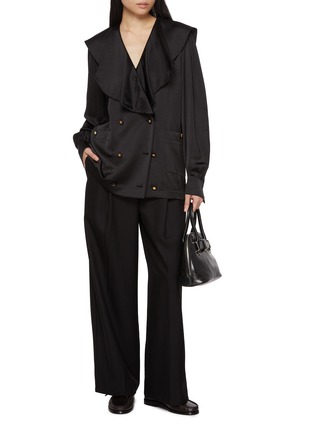 Figure View - Click To Enlarge - EENK - Oversized Collar Satin Blouse