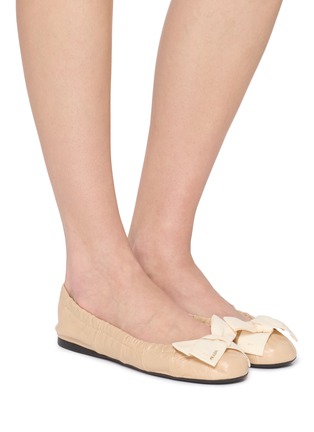 Figure View - Click To Enlarge - PRADA - Bow Leather Ballerina Flats