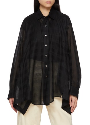 Main View - Click To Enlarge - BEAUTIFUL PEOPLE - Sheer Stripe Flared Cotton Shirt
