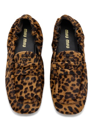 Detail View - Click To Enlarge - MIU MIU - Leopard Print Calfhair Penny Loafers