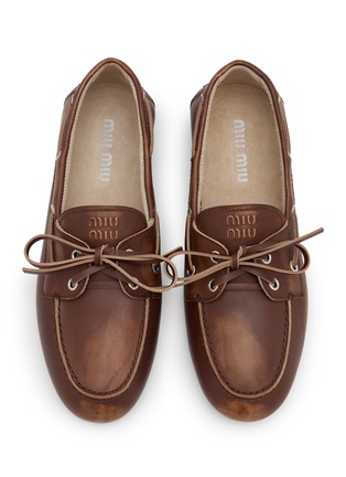 Detail View - Click To Enlarge - MIU MIU - Unlined Bleached Leather Boat Shoes
