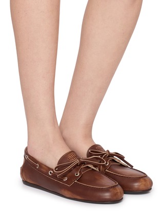 Figure View - Click To Enlarge - MIU MIU - Unlined Bleached Leather Boat Shoes