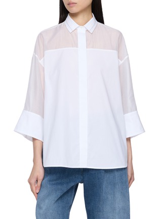 Main View - Click To Enlarge - PESERICO - Sheer Back Dropped Sleeve Shirt