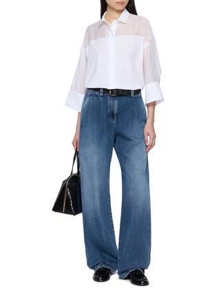 Figure View - Click To Enlarge - PESERICO - Sheer Back Dropped Sleeve Shirt