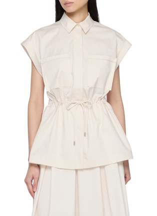 Main View - Click To Enlarge - PESERICO - Drawstring Waist Cap Sleeve Shirt