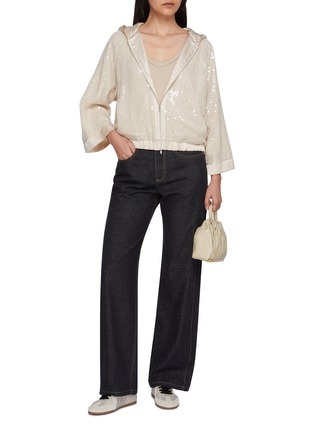Figure View - Click To Enlarge - PESERICO - Hooded Quarter Sleeve Sequin Jacket