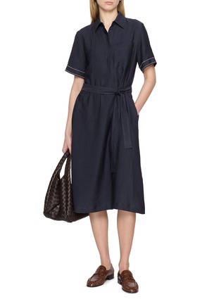 Figure View - Click To Enlarge - PESERICO - Short Sleeve Belted Polo Shirt Dress