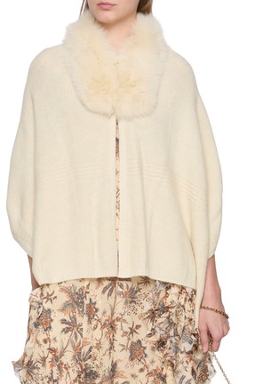 Figure View - Click To Enlarge - LANE'S - Fur Collar Wool Cashmere Knit Shawl