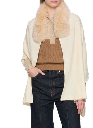 Figure View - Click To Enlarge - LANE'S - Fur Collar Wool Cashmere Knit Shawl