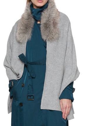 Figure View - Click To Enlarge - LANE'S - Embellished Fur Collar Wool Cashmere Shawl