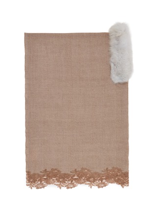 Detail View - Click To Enlarge - LANE'S - Lace Hem Fur Collar Wool Cashmere Shawl
