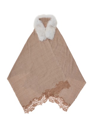 Main View - Click To Enlarge - LANE'S - Lace Hem Fur Collar Wool Cashmere Shawl