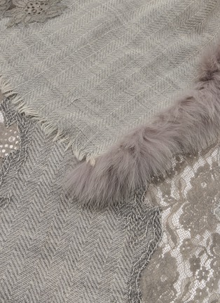 Detail View - Click To Enlarge - LANE'S - Lace Panel Fur Collar Wool Cashmere Shawl