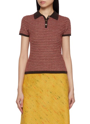 Main View - Click To Enlarge - GUEST IN RESIDENCE - Chevron Shrunken Cashmere Knit Polo Shirt
