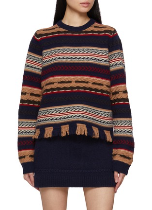 Main View - Click To Enlarge - GUEST IN RESIDENCE - Western Striped Wool Cashmere Crewneck Sweater