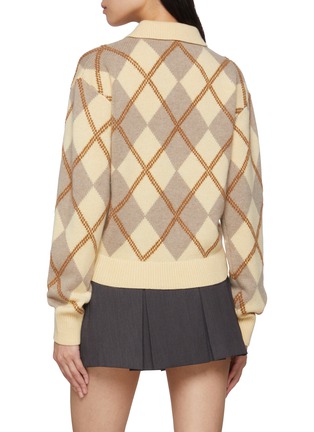 Back View - Click To Enlarge - GUEST IN RESIDENCE - Collegiate Long Sleeve Argyle Knit Polo Shirt