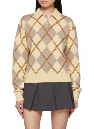 Main View - Click To Enlarge - GUEST IN RESIDENCE - Collegiate Long Sleeve Argyle Knit Polo Shirt