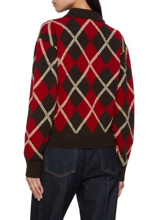 Back View - Click To Enlarge - GUEST IN RESIDENCE - Collegiate Long Sleeve Argyle Knit Polo Shirt