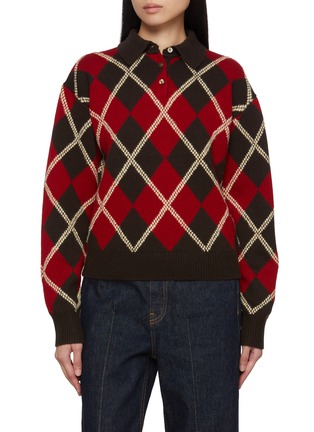 Main View - Click To Enlarge - GUEST IN RESIDENCE - Collegiate Long Sleeve Argyle Knit Polo Shirt