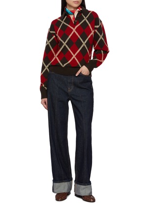 Figure View - Click To Enlarge - GUEST IN RESIDENCE - Collegiate Long Sleeve Argyle Knit Polo Shirt