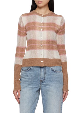 Main View - Click To Enlarge - GUEST IN RESIDENCE - Shadow Plaid Wool Knit Cardigan