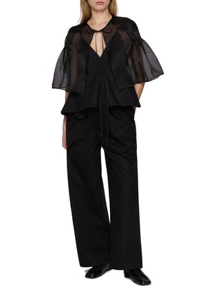 Figure View - Click To Enlarge - THE LOOM - Cut Out Tie Front Cape Silk Top