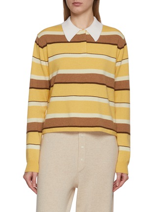 Main View - Click To Enlarge - GUEST IN RESIDENCE - Cropped Striped Knit Cashmere Rugby Sweatshirt