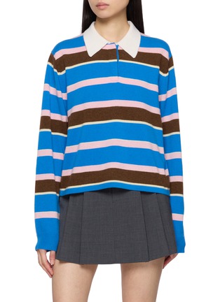 Main View - Click To Enlarge - GUEST IN RESIDENCE - Cropped Striped Knit Cashmere Rugby Sweatshirt